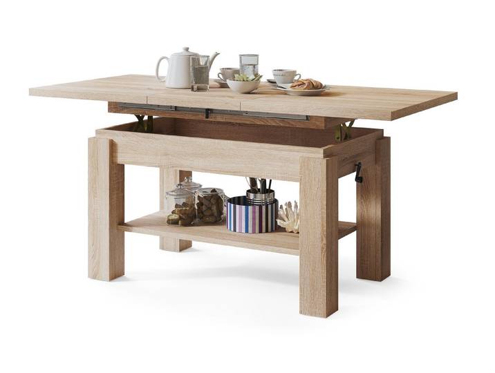 designimpex Couchtisch Couchtisch Astoria Sonoma Eiche höhenverstellbar ausziehbar Esstisch, Funktionstisch, Wohnzimmertisch, Tisch, Esstisch, Sofatisch