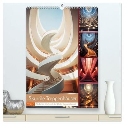 Skurrile Treppenhäuser (hochwertiger Premium Wandkalender 2026 DIN A2 hoch), Kunstdruck in Hochglanz