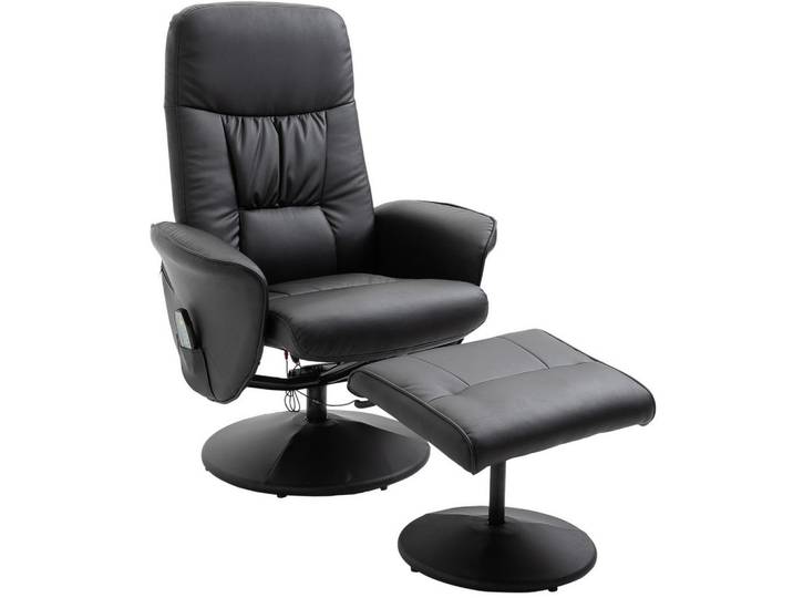 Redom Relaxsessel Bonded Leather mit Massage 10 Punkte, Hocker 76/81/105 cm Schwarz, Kunststoff, 81x105x76 cm, Wohnzimmer, Sessel, Relaxsessel