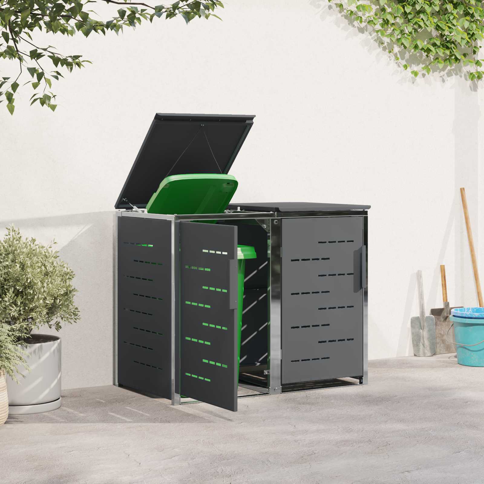 vidaXL Stockage de bac à déchets for 2 Bins 240L Acier inoxydable