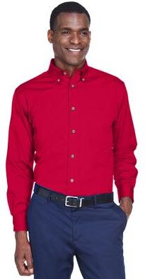 Harriton M500 Men's Easy Blend Twill Shirt in Red size XS   Cotton/Polyester