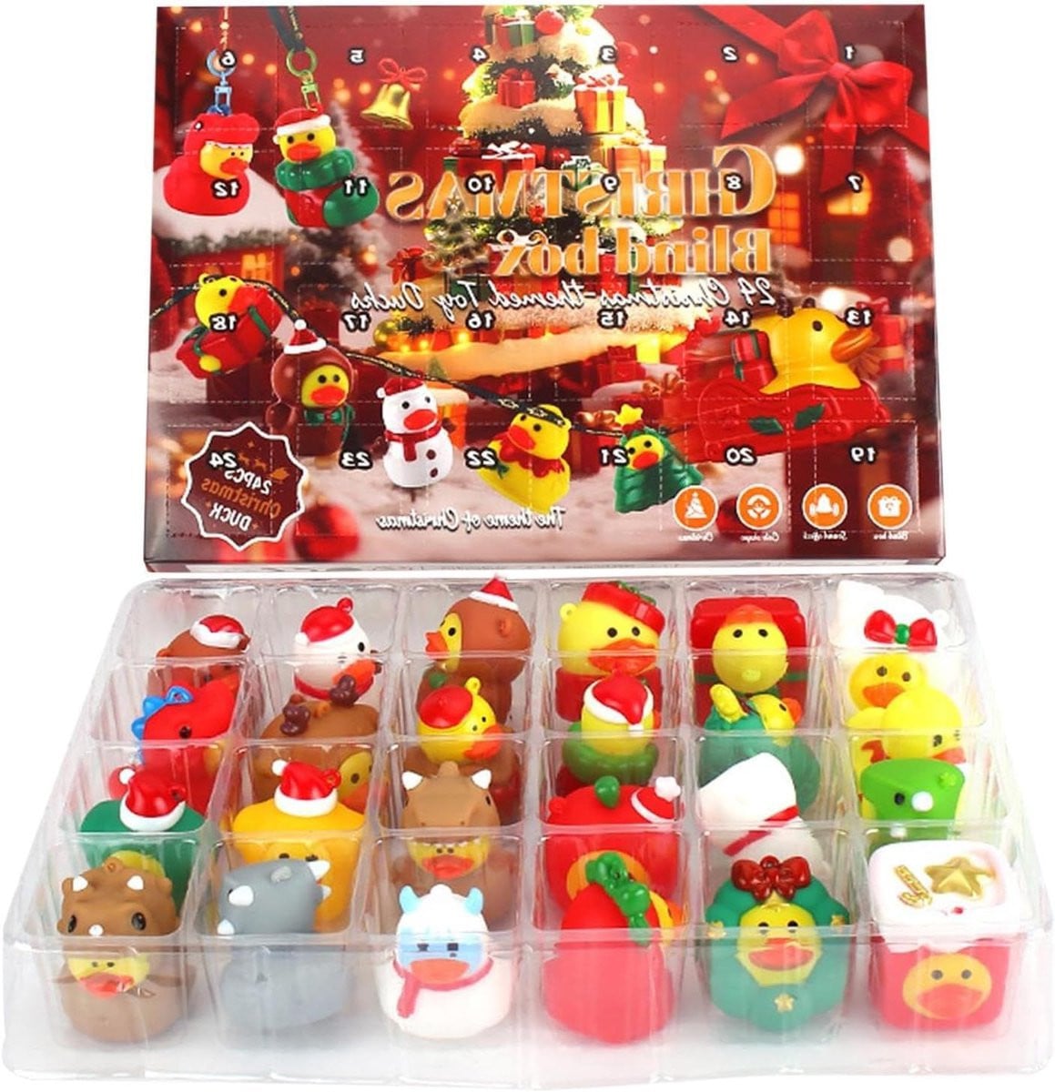 Kerst adventskalender met badeendjes voor 24 dagen speelgoed - B: 32 x 235 x 55 cm