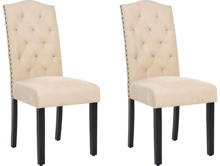 BELIANI Esszimmerstuhl 2er Set Sandbeige Polsterbezug mit Chesterfield Steppung Holzbeine Glamour Look Wohnzimmer Essbereich Gästezimmer Arbeitszimmer