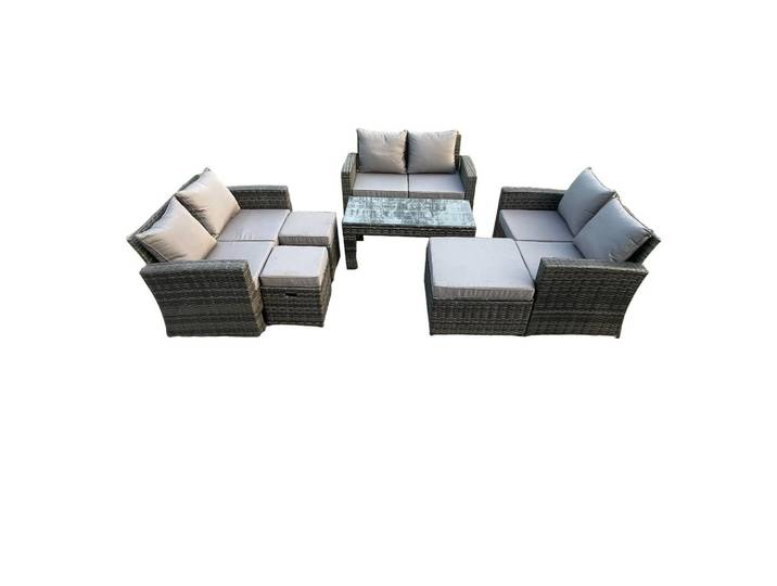 Fimous Gartenmöbel Set Polyrattan Dunkelgrau 9-Sitzer, Metall, rechteckig, Gartenmöbel, Gartengarnituren, Gartenmöbel-Sets