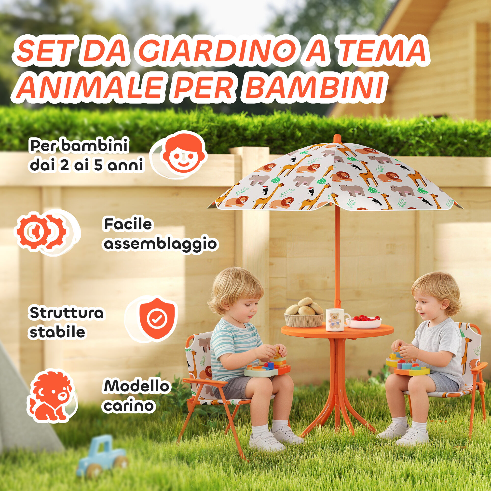 Altro Set Da Giardino Per Bambini Tavolo Da Picnic Con Ombrellone Arancione