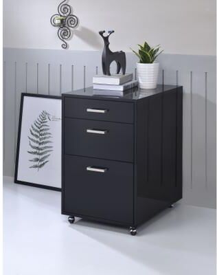 CDecor Handela Black High Gloss and Chrome 3-drawer with Caster File Cabinet