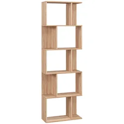 HOMCOM Bücherregal 5-stöckig S-Form modern Wohnzimmer Schlafzimmer Büro 60x24x184,5cm/Naturholzoptik