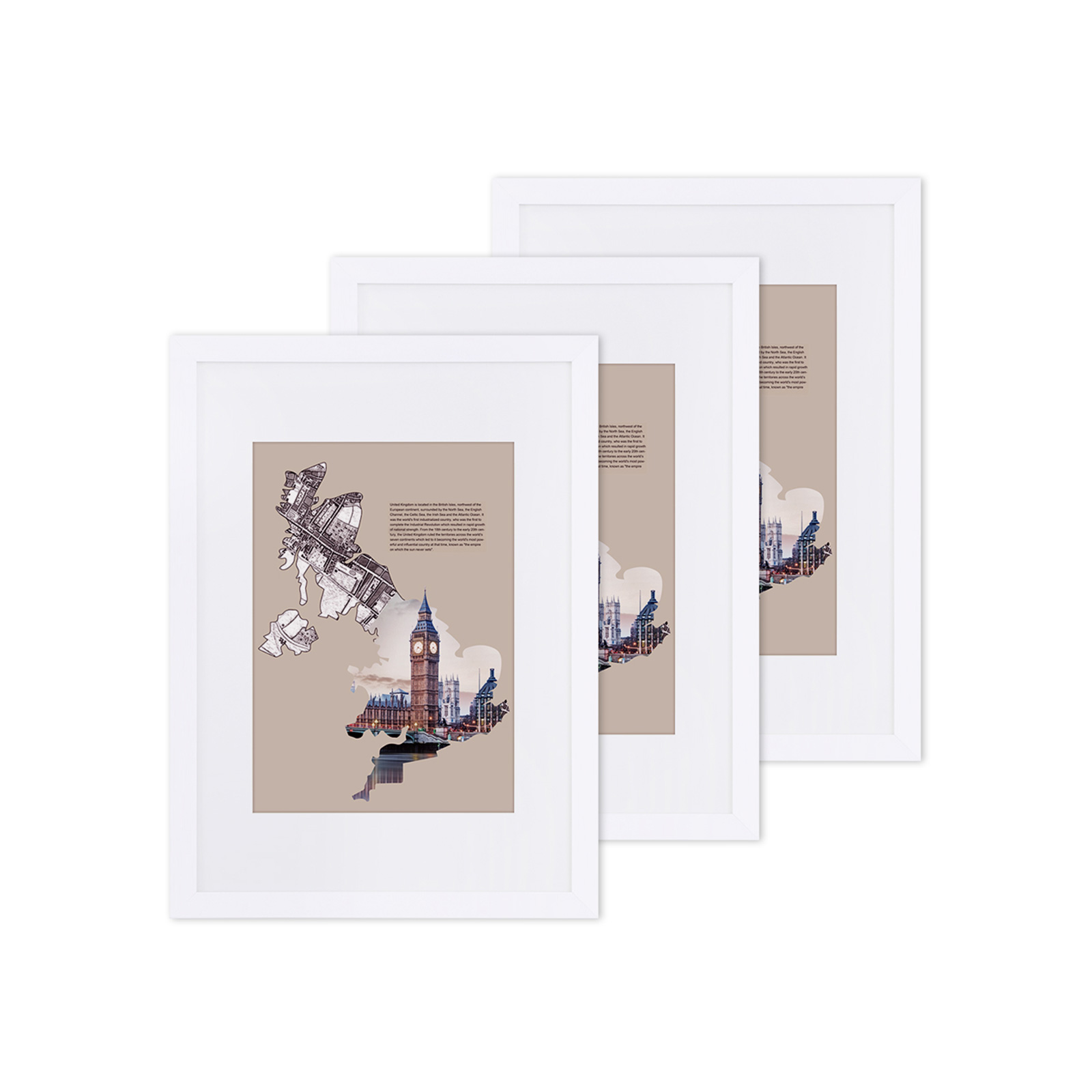 SONGMICS Fotorahmen 3 Stück mit Passepartout RPF03WT