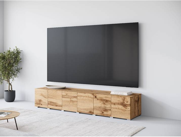 Lowboard GOODPRODUCT Denver Erlebe die Weltmeisterschaft im XXL-Format , votan eichefarben, B:219,6cm H:39,9cm T:49cm, Sideboards, Lowboard, Elegantes TV-Möbel 220 cm, speziell für bis zu 98-Zoll Fernseher