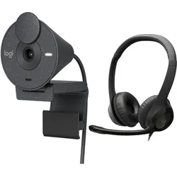 Morele Kamera internetowa Logitech Brio 300 Graphite (960-001436) + H390 (981-000406), Webcam, Schwarz