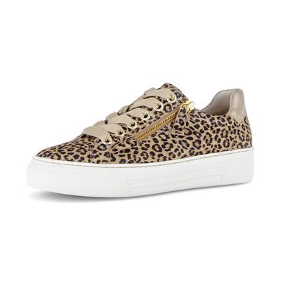 Plateausneaker GABOR, Damen, Gr. 39, Textil, braun (natur kombiniert), Veloursleder, Schuhe Plateausneaker, Freizeitschuh, Halbschuh, Schnürer mit Außenreißverschluss, G-Weite
