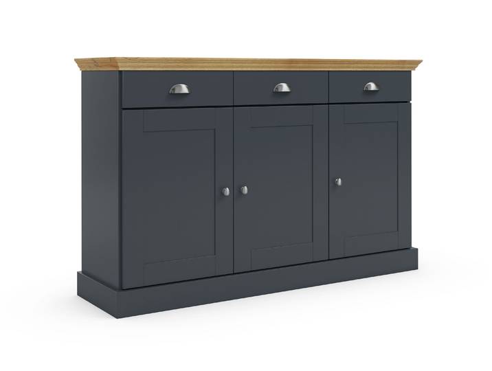 Sideboard OTTO HOME Motala , grau (anthrazit, eiche), B:125cm H:80cm T:35cm, Holzwerkstoff, Sideboards, Sideboard, Kommode, 3 Schubladen und 2 verstellbare Einlegeböden, Breite 125 cm
