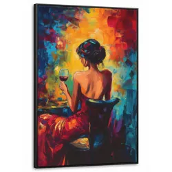 LEINWAND Bilder mit Rahmen - Wein - Frau - Stimmungsvoll - Farbenfroh - 100x150
