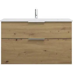burgbad Eqio Mineralguss-Waschtisch inklusive Waschtischunterschrank, 1020x490x618mm, SHCB102F5662C0001G0146, Farbe: Eiche Dekor Urban / Eiche Dekor Urban, Griff Chrom G0146