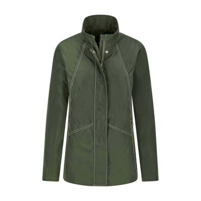 Kurzjacke GOLDNER "Outdoor-Jacke mit Kontrastnähten", Damen, Gr. 48, grün (khaki), Obermaterial: 100% Polyester PES., gerade, Jacken Kurzjacke, Konztrastnähte, RV Taschen