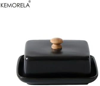 Uplift Essentials Premium Ceramic Butter Dish High End Rectangular Storage Box With Airtight Seal Lid For Kitchen And Table black