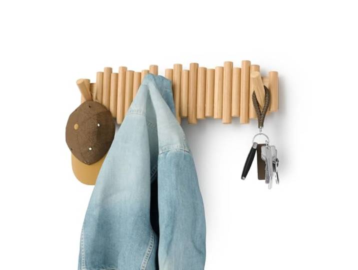 Umbra Picket Garderobenhaken Wandgarderobe, 8 Klapphaken, Natur