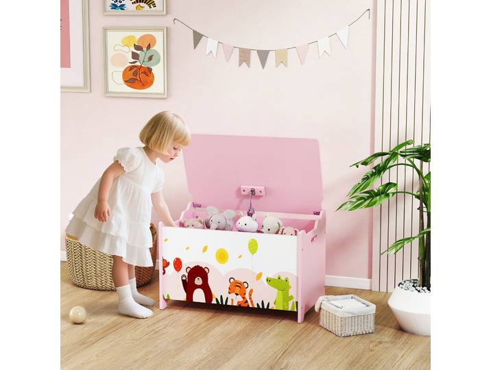 AIYAPLAY Coffre à Jouet Enfant Motif Animal 60x37x39cm Rose