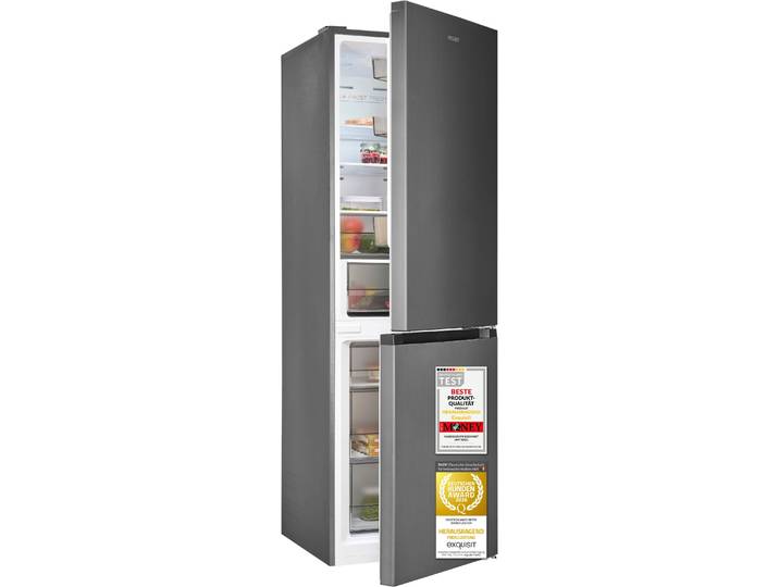EXQUISIT Kühl-/Gefrierkombination KGC340-115-NF-040C , Energieeffizienz: C, grau (inoxlook, az), Rechtsanschlag, Kühlschränke, NoFrost Technologie für dauerhaft eisfrei ohne Abtauen, Kühl-/Gefrierkombination