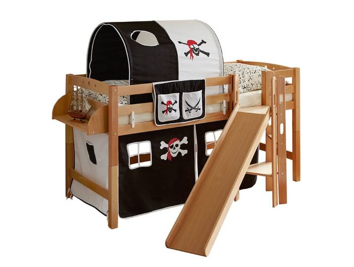 Ticaa Hochbett Hochbett mit Rutsche Podestbett Tino Buche Natur