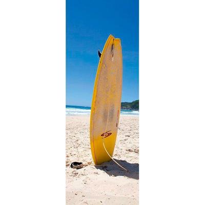 Fototapete LIVING WALLS "Surfboard im Sand", bunt (beige, blau, gelb), B:1m L:2,8m, Vlies, Tapeten, Vlies, Wand, Schräge