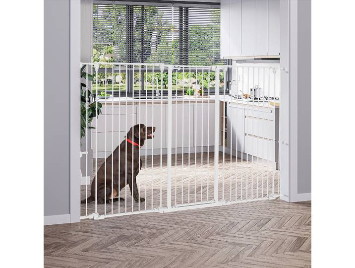 PawHut Barrière Chien 3 Panneaux Acier Blanc