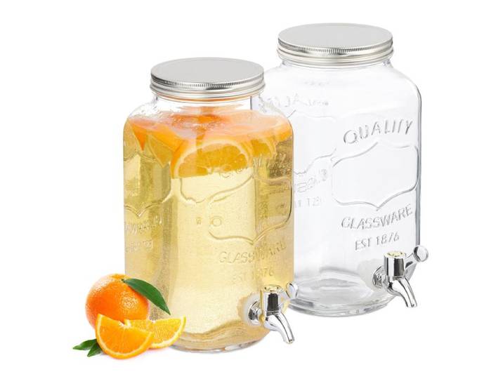 Relaxdays Glazen limonadetap met kraan set van 2