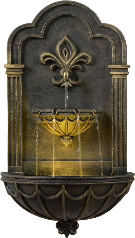 Teamson Fuente pared fleur-de-lis exterior led, 80cm, negro
