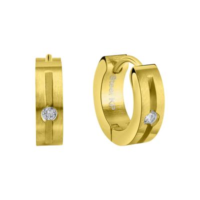 Paar Creolen FIRETTI "Schmuck Geschenk Edelstahl Ohrschmuck Ohrringe", gelbgoldfarben, kristallweiß, Damen, 13mm, Edelstahl, mit Zirkonia (synth.)