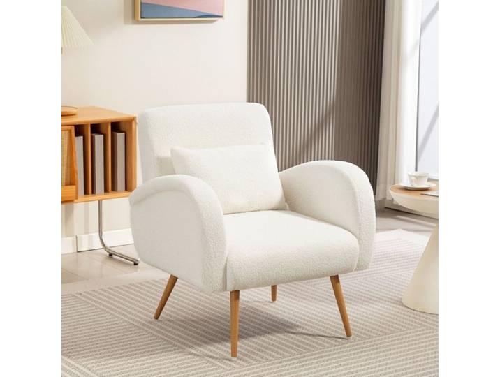 Fauteuil de Salon Moderne - Fauteuil Rembourré au Design Épuré - en Laine Bouclée - Blanc Crème