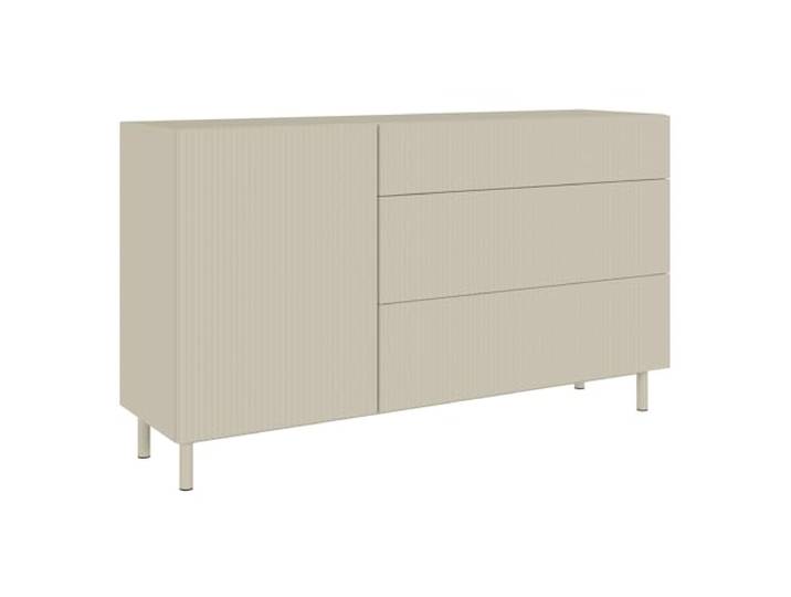 Selsey Kommode Mit Schubladen, 140 cm Breit, Greige Moderne Kommode Mit Einer Tür Und Gefräster Front, 3 Leisen Schubladen, Kommoden & Sideboards, Stabilität Durch Metallfüße
