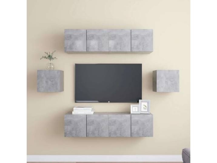 HEFZGDB 6-TLG. TV-Schrank-Set Betongrau Holzwerkstoff Wandmontage mit viel Stauraum für Organisation und Aufbewahrung praktische Ergänzung für Ihr Zuhause
