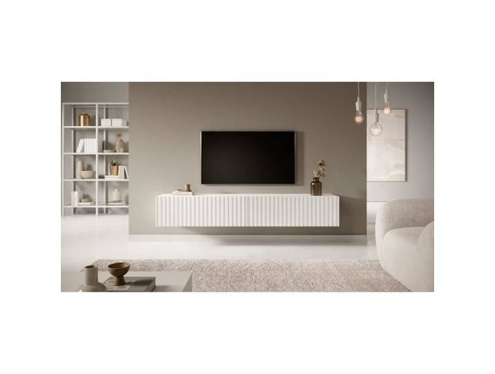 Meuble TV - SELSEY - TELIRE - 175 cm - blanc mat - mélamine