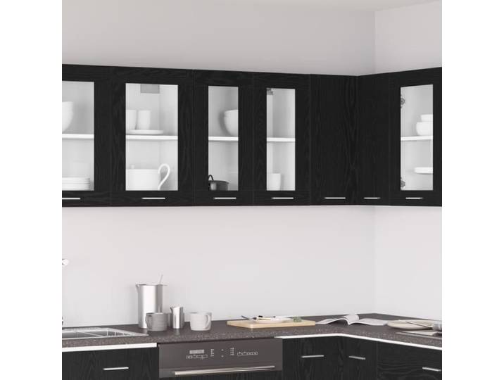 Armoire en verre suspendue en chêne noir 60x31x60 cm fabriquée en bois d ingénierie