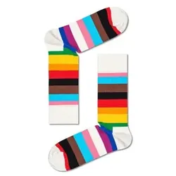 Happy Socks Pride Stripe Sock Weiß Muster Baumwolle Gr 36/40