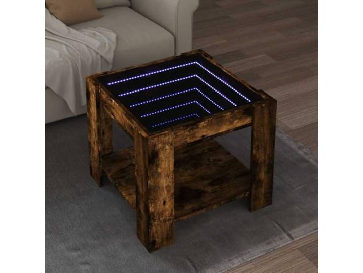 HEFZGDB LED-Couchtisch Räuchereiche 53x53x45 cm Holzwerkstoff mit RGB-LED-Beleuchtung und Infinity-Spiegel für Wohnzimmer, Beistelltisch oder Ablagetisch, robuster Tisch