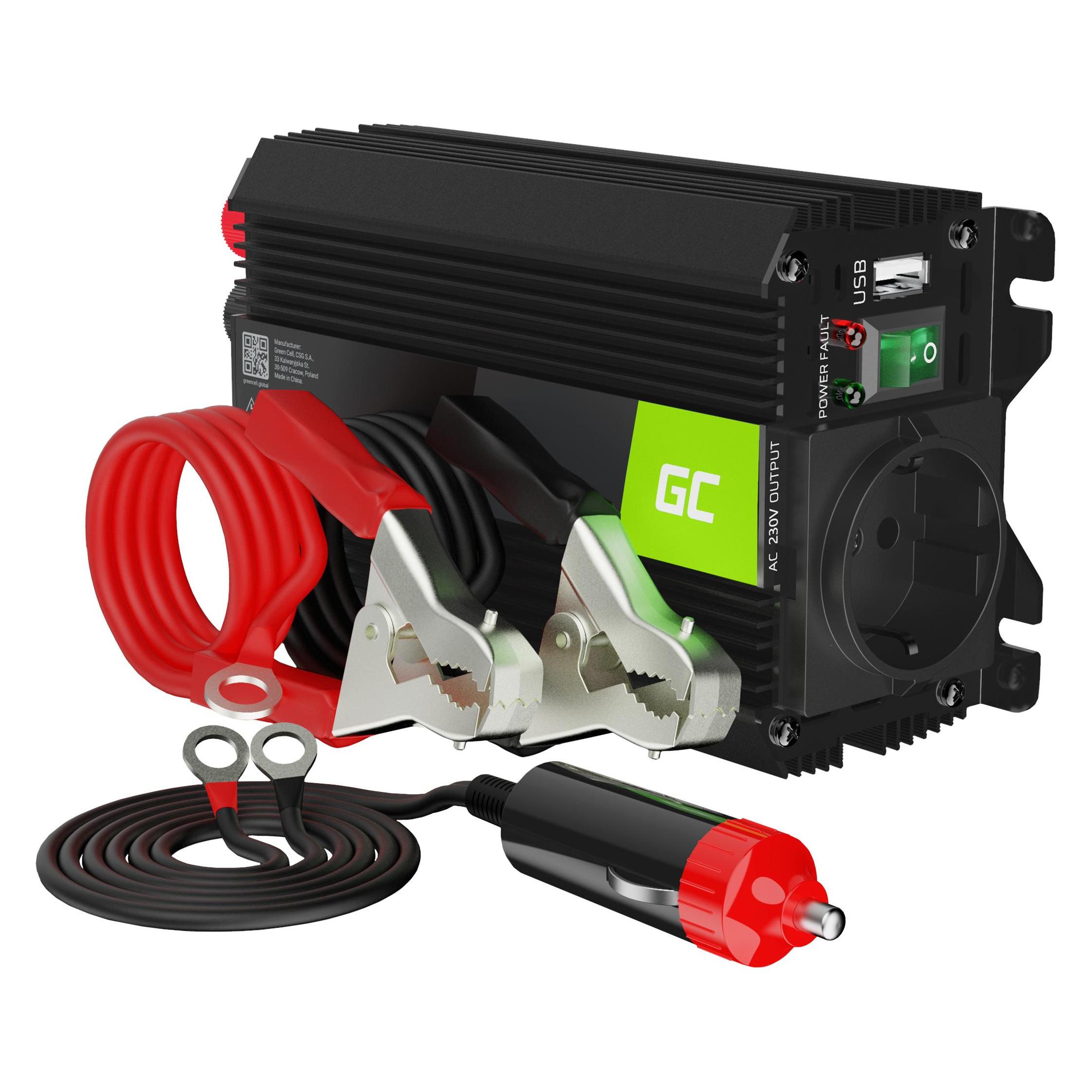 GreenCell Car Power Inverter Converter 24V to 230V 300W/600W with USB (INVGC02)
