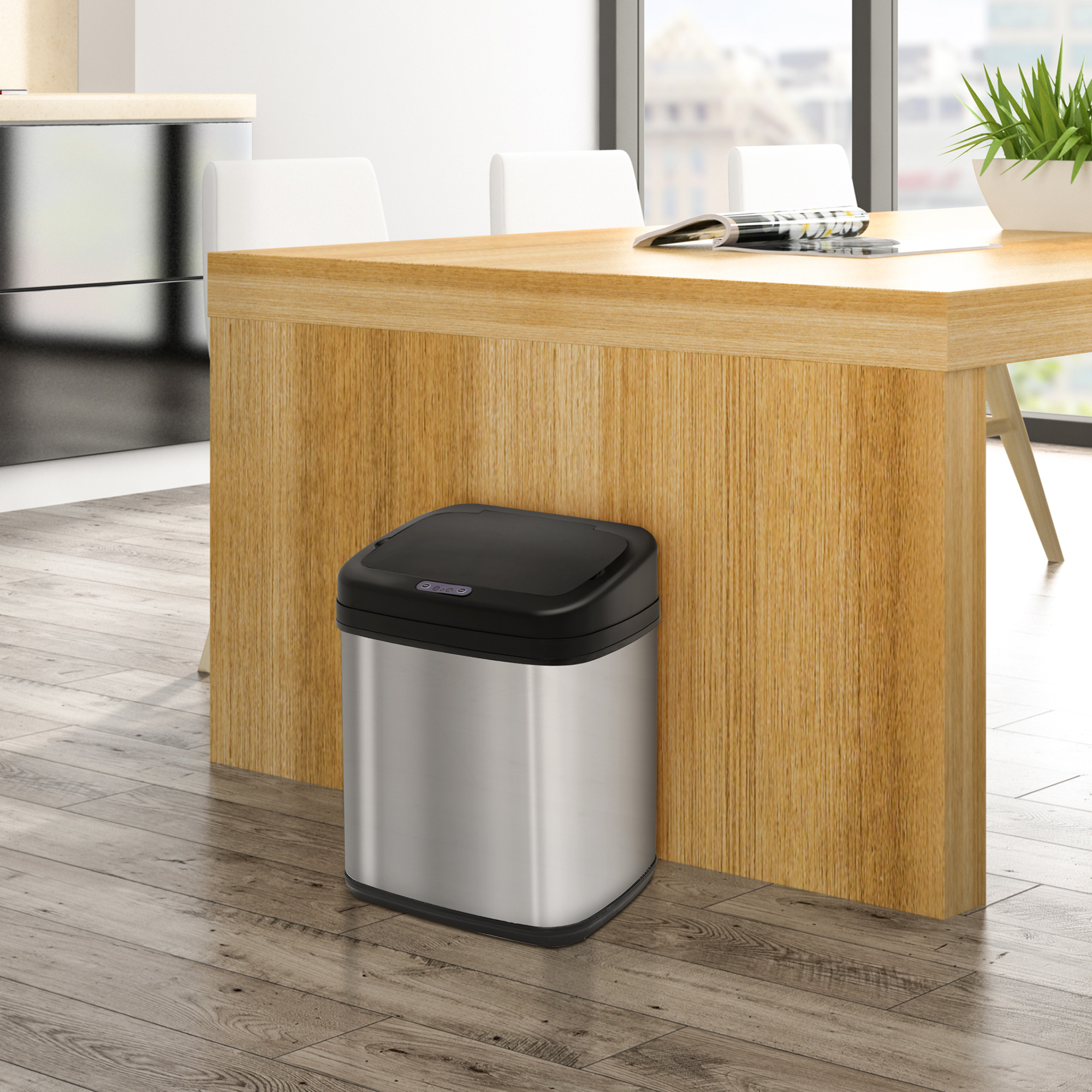 Homcom Pattumiera con sensore 20L Acciaio inox Pattumiera automatica con sensore di movimento, contenitore interno 33 x 25 x 42,5 cm Argento+Nero   Aosom Italy