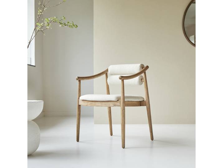 Sessel Colombe aus massivem Akazienholz und Boucléstoff - Beige