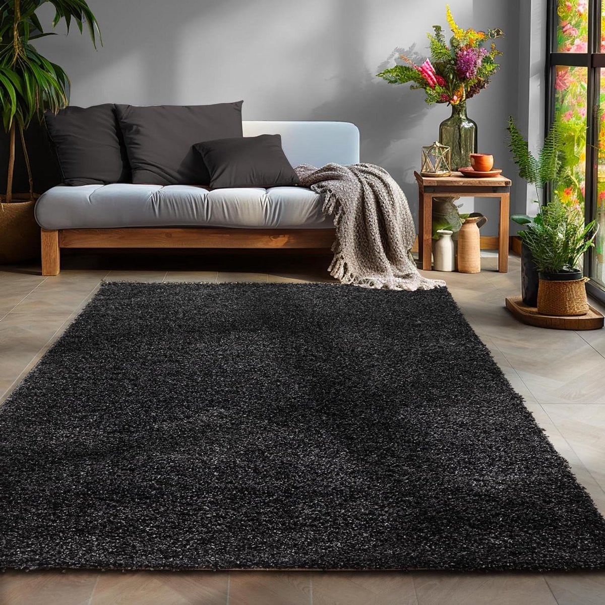 Hoogpolig Vloerkleed Rond - Antraciet - Polypropyleen
