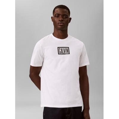 T-Shirt CALVIN KLEIN "BOXED CALVIN GRAPHIC TEE", Herren, Gr. L, weiß (hellweiß), Web, Obermaterial: 100% Baumwolle, unifarben, regular fit normal, Rundhals, eingesetzt abgesteppte Kante, Shirts T-Shirt, Regular fit, Druck