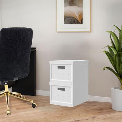 Modern Designs Smart White Storage Boxes -Collapsible, Stackable, and Label-Ready, Set of 2