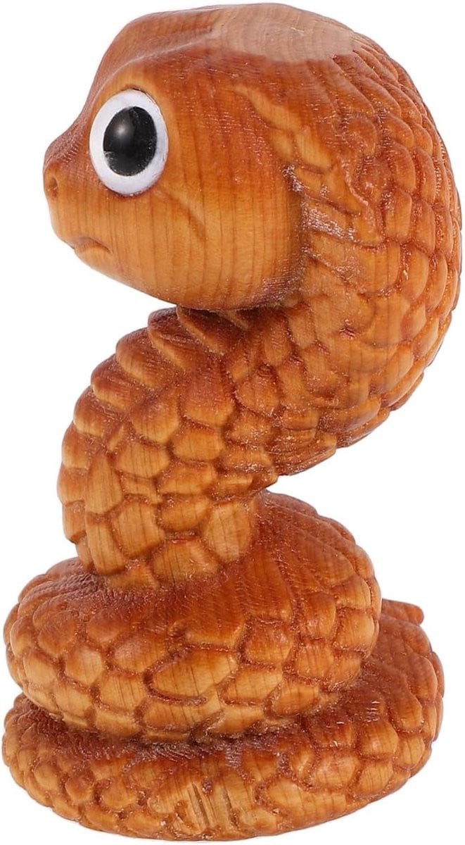 Handgesneden houten slangenbeeld decoratief dierenornament in khaki, Hoogte: 6 cm