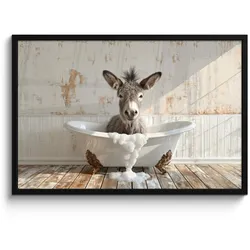 POSTER MIT RAHMEN Esel - Tiere - Badewanne - Schaumstoff 90x60 cm