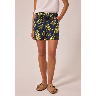 Shorts STREET ONE STUDIO, Damen, Gr. 36, blau (maritime blau), Stoff, 100% Viskose, gemustert, loose fit kurz, Hosen Shorts, Middle Waist