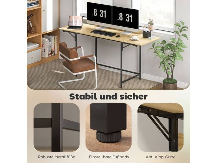 Table d'ordinateur pliable avec 2 plaques extensibles beaucoup de place pour les moniteurs pieds métalliques construction