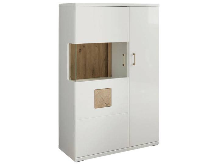 Xora Highboard, Weiß, Eiche, Weiß Hochglanz, Kunststoff, 6 Fächer, 90x141.4x37.4 cm, Beimöbel erhältlich, Wohnzimmer, Kommoden & Sideboards, Highboards