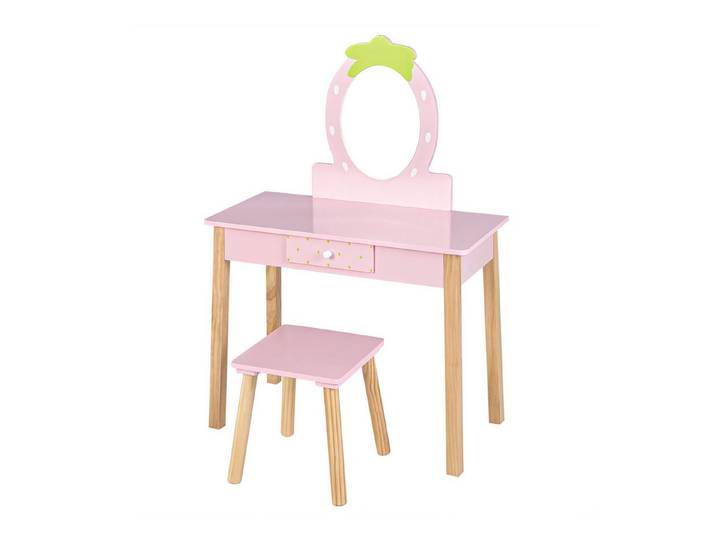 COSTWAY Schminktisch Kinder Frisiertisch, aus Holz, mit Spiegel & Schublade