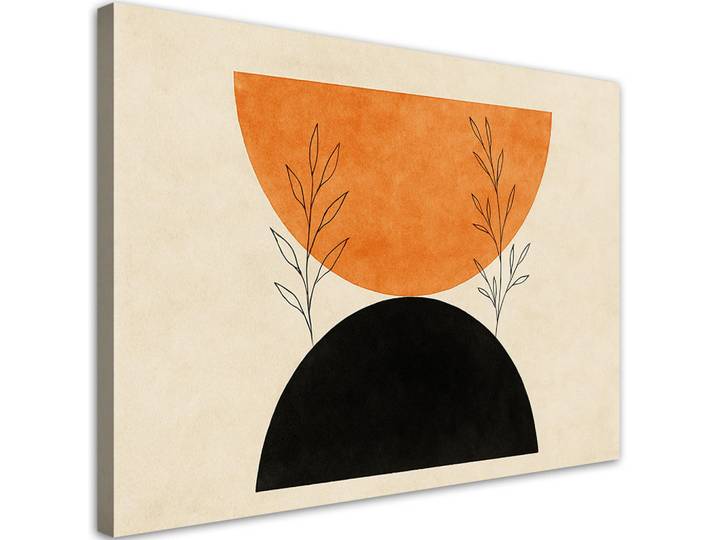 Feeby Leinwandbild Geometrische Figuren Pflanzen Ziegelrot Schwarz Minimalismus 120x80cm, Beige, Abstrakt, Rechteckig, 120x80 cm, Bilder & Rahmen, Bilder, Leinwandbilder
