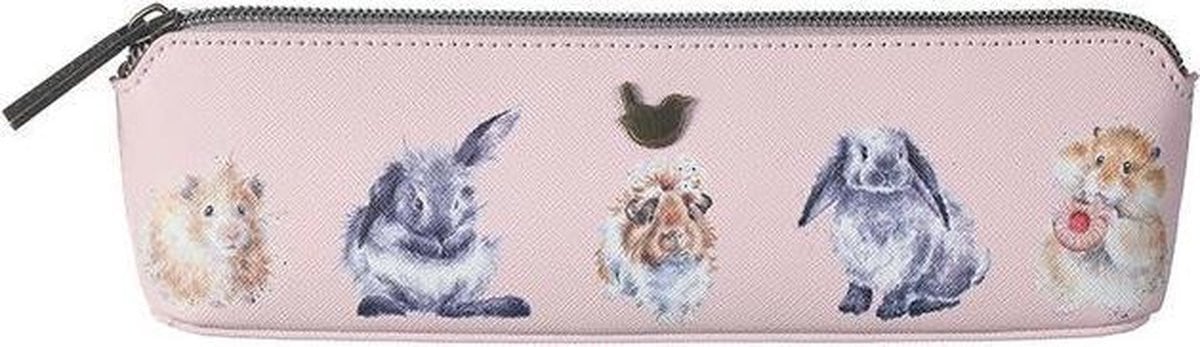 Wrendale Designs Cosmetische tas en etui met cavia, konijn en hamster, roze, Small Brush Bag Pencil Case, Antiek